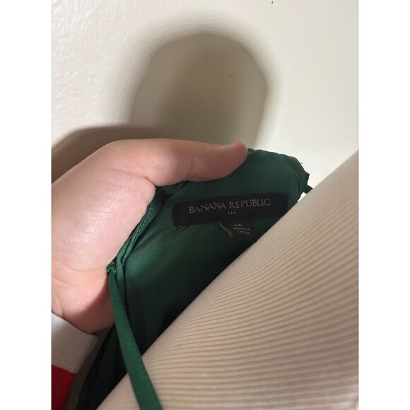 Banana Republic Dress Gown Satin Emerald Green Medium Halter Pleated Holiday - Picture 5 of 5